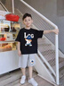 WASSUP WKENG男童夏季套裝2026馬年新款男孩純棉短袖t恤小熊運動(dòng)服兒童夏裝 黑色+灰褲子【款一】 140 140cm 曬單實(shí)拍圖