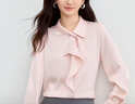 尚都比拉優(yōu)雅氣質(zhì)輕熟時(shí)尚飄帶領(lǐng)襯衫女長(cháng)袖雪紡衫通勤百搭上衣 粉色  L  曬單實(shí)拍圖