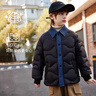 ASK JUNIOR【三防】?jì)和鸾q服男童秋冬襯衫領(lǐng)牛仔拼接外套90絨短款羽絨服 黑色 130 49g 曬單實(shí)拍圖