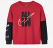 NIKE3BRAND 耐克男女童紅色拜年服拼接長(cháng)袖T恤柔軟舒適休閑衣服 曬單實(shí)拍圖