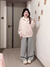 LDBE韓版粉色三條杠立領(lǐng)開(kāi)衫外套女春秋2026新款寬松慵懶棒球服上衣 粉色【秋冬加絨】 L 100-120斤 曬單實(shí)拍圖