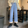 美式加絨加厚牛仔褲女冬季新款大碼胖mm高腰顯瘦寬松直筒闊腿褲子 R290-藍色 2XL 曬單實(shí)拍圖