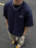 真維斯（Jeanswest）純棉男士短袖男裝t恤2026新款青少年寬松重磅半袖圓領(lǐng)體恤衫上衣 藏青 斜峰山脈_K 2XL 曬單實(shí)拍圖