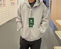 ICH MODE美式衛衣外套女春秋新款寬松連帽雙拉鏈開(kāi)衫慵懶長(cháng)袖上衣淺灰色 M 曬單實(shí)拍圖