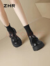 ZHR厚底單鞋女復古輕便魔術(shù)貼樂(lè )福鞋英倫通勤皮鞋配裙子JF172黑色35 曬單實(shí)拍圖