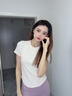 雙星（shuangxing）正肩短袖t恤女夏季圓領(lǐng)不規則下擺設計感修身內搭上衣 白色 S 曬單實(shí)拍圖