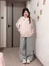 LDBE韓版粉色三條杠立領(lǐng)開(kāi)衫外套女春秋2026新款寬松慵懶棒球服上衣 粉色【秋冬加絨】 L 100-120斤 曬單實(shí)拍圖