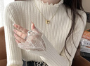俞兆林（YUZHAOLIN）蕾絲半高領(lǐng)針織打底衫女2025秋冬新款小香風(fēng)內搭毛衣長(cháng)袖上衣杏色 曬單實(shí)拍圖