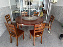 夜棲棲實(shí)木餐桌椅子全套組合長(cháng)方形可折疊伸縮方圓兩用吃飯家用客廳桌子 胡桃色 1.38m 桌+6把餐椅 曬單實(shí)拍圖