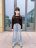 女生春裝牛仔褲薄款2026新款初中生洋氣女大童闊腿褲女孩褲子春秋 藍色【春秋款】 160 曬單實(shí)拍圖