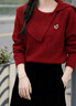 尚靜騏驥紅針織衫女25年冬新女裝慵懶風(fēng)愛(ài)心裝飾節日氛圍保暖毛衣女 曬單實(shí)拍圖