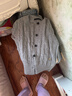 MO&Co.針織衫開(kāi)衫綿羊毛山羊絨高智感扭繩絞花肌理短款摩安珂 淺花灰色 S 160 曬單實(shí)拍圖