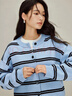 茵曼復古條紋撞色針織外套2026春季女裝新款新年紅裝休閑寬松開(kāi)衫毛衣 藍黑條 L 曬單實(shí)拍圖