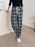 都市麗人黑白格褲子女款2026年最新款春季韓系慵懶松弛感休閑運動(dòng)闊腿褲女 曬單實(shí)拍圖