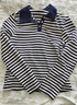 德瑪納【條紋新演繹】100%棉清新撞色條紋polo領(lǐng)百搭女式T恤 藏青 L  曬單實(shí)拍圖