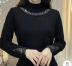 秋冬加絨洋氣輕奢網(wǎng)紗蕾絲袖半高領(lǐng)燙鉆打底衫媽媽裝上衣女YS9104 YS9104#黑色 2XL 曬單實(shí)拍圖