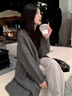 KPEX長(cháng)款毛衣開(kāi)衫外套女2026新款韓系女加厚毛衣灰色粗針麻花針織外套 灰色 L 【建議110-125斤】 曬單實(shí)拍圖