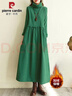 皮爾卡丹復古文藝加絨保暖連衣裙女秋冬高領(lǐng)過(guò)膝長(cháng)裙子大碼寬松百搭打底裙 加絨綠色 L 95-115斤 曬單實(shí)拍圖