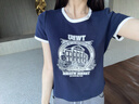 Teenie Weenie小熊女裝T恤26春新款復古時(shí)尚寬松包邊撞色圓領(lǐng)短袖T 藏青色 XS 曬單實(shí)拍圖