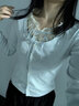 衣然呈品長(cháng)袖T恤女春季蕾絲拼接假兩件單排扣獨特絕美上衣甜美打底衫女裝 藍色 M 【建議90-110斤】 曬單實(shí)拍圖