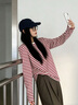 回力紅色條紋長(cháng)袖t恤女2026新款春純棉寬松內搭打底美式復古女生上衣 曬單實(shí)拍圖