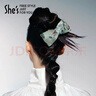 She's茜子意境東方刺繡蝴蝶結發(fā)飾盤(pán)發(fā)發(fā)夾馬尾橫夾半發(fā)頂夾生日禮物女 深青色D0 曬單實(shí)拍圖