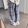 棉致毛呢格子褲子女秋冬季新款寬松闊腿高腰運動(dòng)休閑衛褲加絨 687藍色【加絨高品質(zhì)】 M 90-100斤 曬單實(shí)拍圖