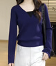 晚白【新品】2026春季氣質(zhì)設計感假兩件上衣通勤溫柔舒適套頭針織衫女 深藍色 M 曬單實(shí)拍圖