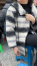 三彩2025冬季新款連帽條紋大衣毛呢外套中長(cháng)寬松休閑復古M 黑米條紋 M 160/84A 曬單實(shí)拍圖