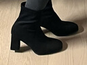 達芙妮加絨氣質(zhì)百搭短靴粗跟中筒瘦瘦靴軟底高跟女靴4622607082 黑色 37 曬單實(shí)拍圖