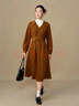 獨束大碼女裝復古優(yōu)雅交叉繞腰連衣裙2024新款通勤微胖顯瘦襯衫裙 焦茶色 3XL (尺碼：5) 曬單實(shí)拍圖