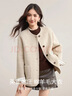 尚都比拉休閑保暖厚款毛呢大衣女冬季圓領(lǐng)單排扣短外套寬松落肩長(cháng)袖上衣 曬單實(shí)拍圖
