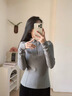 塔馳密司（touchmiss）女裝T恤冬季新款立體裁剪合身版型半拉鏈小立領(lǐng)長(cháng)袖T恤 花灰色. M 105-115斤左右 曬單實(shí)拍圖
