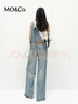 MO&Co.牛仔褲背帶褲春懷舊洗褪潑墨印花高腰直筒MBE1JPS001 牛仔藍色 S 160 曬單實(shí)拍圖