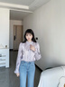 香影法式立領(lǐng)襯衫女2026春裝新款珍珠花朵千金感米白色喇叭袖上衣 紫色 S 155/80A/85-95斤 曬單實(shí)拍圖