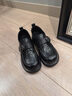 卓詩(shī)尼2026春季新款英倫風(fēng)樂(lè )福鞋女黑色皮帶扣粗跟增高百搭小皮鞋 黑色 37 曬單實(shí)拍圖