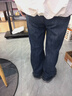 黛姿茹（daiziru）大喇叭牛仔褲女春季2026年新款高腰顯瘦毛邊牛仔褲垂感喇叭褲 藍色/長(cháng)褲【加絨】 L (28) 【105-115斤】 曬單實(shí)拍圖