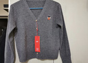 千柏年100%羊毛V領(lǐng)小香風(fēng)開(kāi)衫秋冬新款女萌趣毛衣短外套氣質(zhì)灰XL 曬單實(shí)拍圖