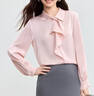 尚都比拉優(yōu)雅氣質(zhì)輕熟時(shí)尚飄帶領(lǐng)襯衫女長(cháng)袖雪紡衫通勤百搭上衣 粉色  L  曬單實(shí)拍圖