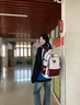 361°書(shū)包女初高中生大容量雙肩包高顏值休閑簡(jiǎn)約減負大學(xué)生女生背包 白配紅 無(wú)掛件 曬單實(shí)拍圖
