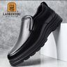 老人頭（LAORENTOU）皮鞋男秋冬商務(wù)休閑鞋牛皮套腳耐滑圓頭鞋 260278 黑加絨 41 曬單實(shí)拍圖