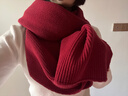 恒源祥純棉線(xiàn)針織圍巾女冬秋冬季感加厚款保暖純色百搭披肩圍脖 紅色 曬單實(shí)拍圖