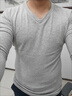 2025男式純色長(cháng)袖T恤青年打底衫男裝秋款工作服空白廣告衫 灰色V領(lǐng) 3XL 曬單實(shí)拍圖