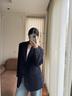 周淼ZHOUMIAO 2025春秋新款高級設計感女士黑色休閑小西裝外套女 藏青色現貨 M 推薦120斤以?xún)?拍照樣 曬單實(shí)拍圖