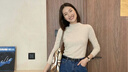 伊芙麗秦嵐代言基礎款半高領100%可機洗羊毛打底衫女修身2025秋裝新款 天然白 半高領 M 曬單實拍圖