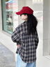 女童格子襯衫春秋季新款韓版洋氣女孩中大童春裝時(shí)髦寬松外套上衣 藏青色 150 曬單實(shí)拍圖