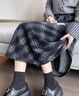 白鹿語(yǔ)優(yōu)雅復古格紋半身裙秋冬新款高腰長(cháng)款A字裙傘裙 黑灰格 XL 曬單實(shí)拍圖