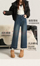 浪莎加絨九分牛仔褲女冬季新款小個(gè)子高腰彈力直筒褲寬松遮肉闊腿褲 曬單實(shí)拍圖
