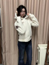 LDBE毛茸茸羊羔絨外套女2026爆款秋冬美式復古顯瘦短款開(kāi)衫連帽衛衣潮 米白色【秋冬加絨】 M 90-110斤 曬單實(shí)拍圖