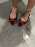 小野七天結婚鞋女平底秀禾服婚紗兩穿2025年新款小眾紅色新娘鞋孕婦不累腳 平底婚鞋 36 曬單實(shí)拍圖